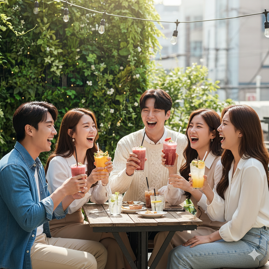 함께 모여 웃는 사람들